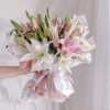 White & Pink Lilies Bouquet - 10 Stalks
